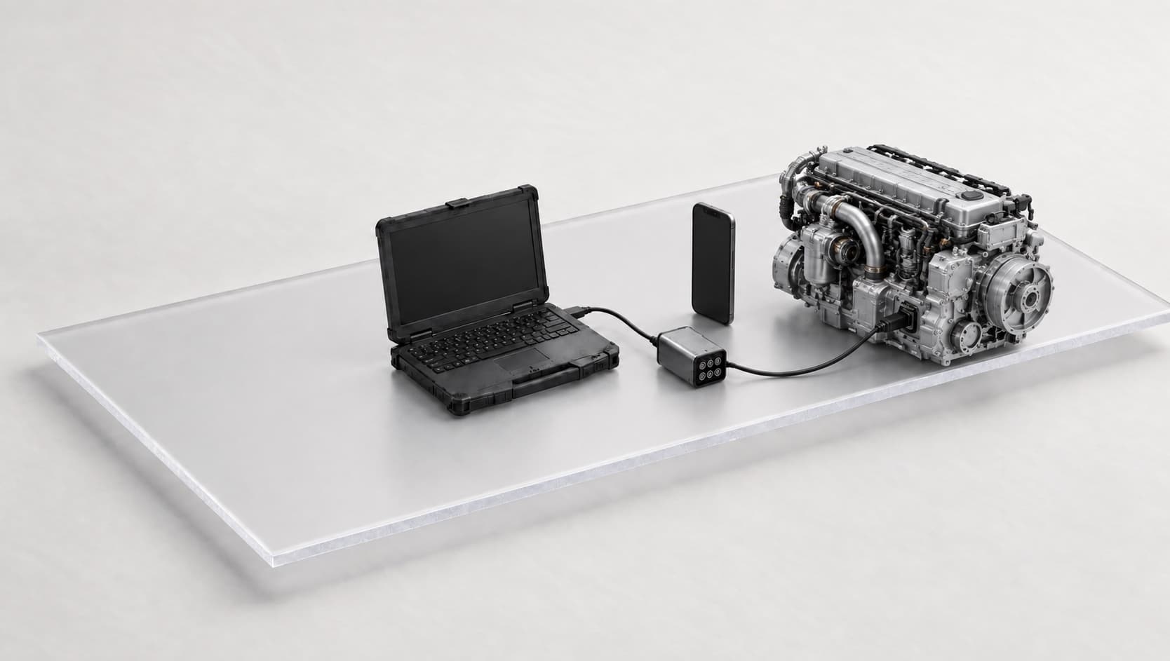Achilles workspace connected to diagnostic equipment, with access from a phone